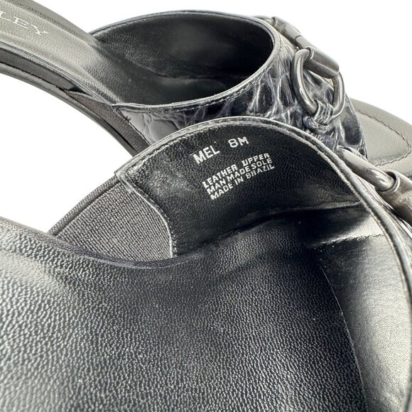 Vintage Y2K Laura Ashley Black Croc-Embossed Leather Slide Sandals Buckle Detail - Picture 3 of 11